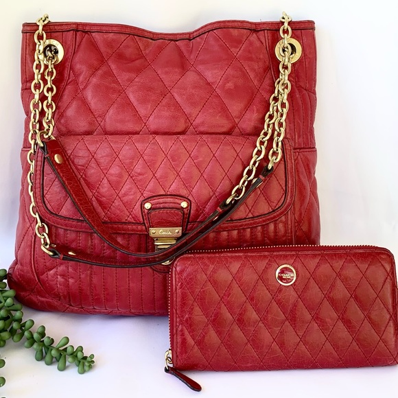 Coach Handbags - Crimson Red Coach Bag and Wallet Set